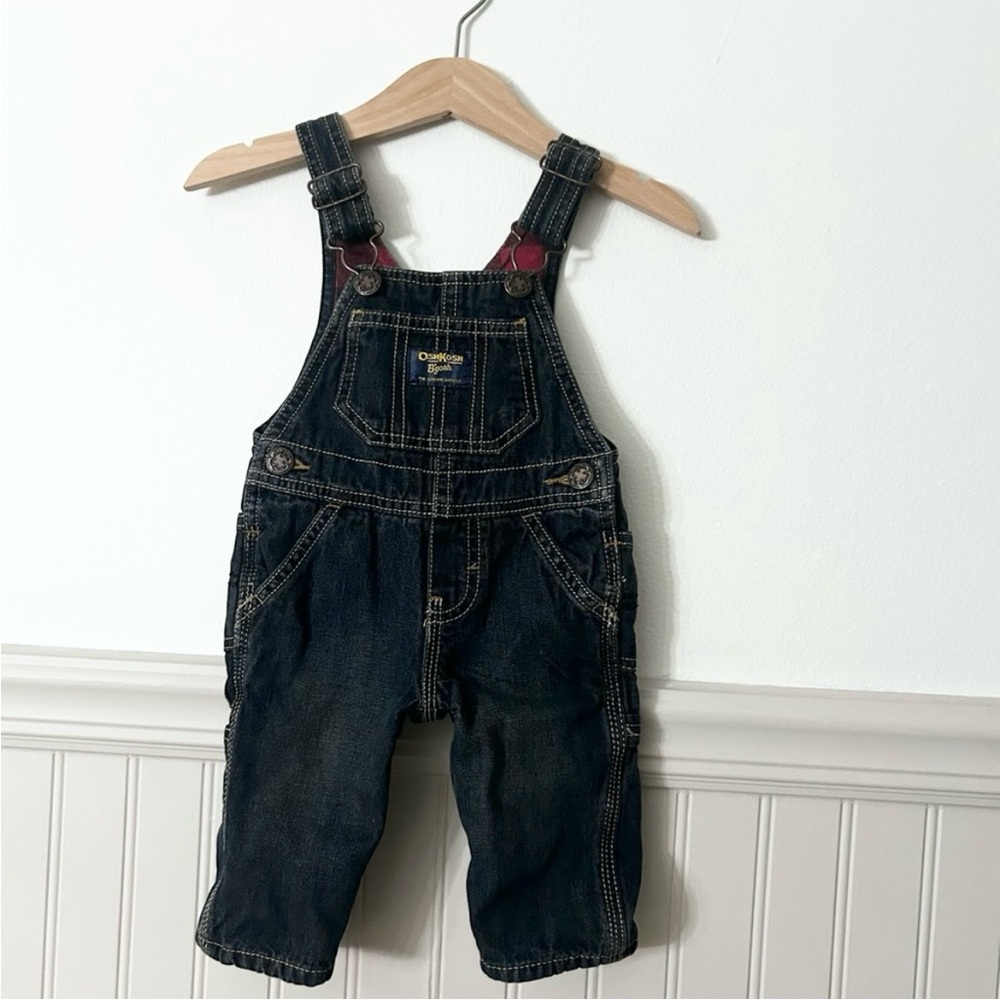 Vintage OshKosh B'gosh Baby 3 Months Dark Blue Denim Flannel Lined Overalls